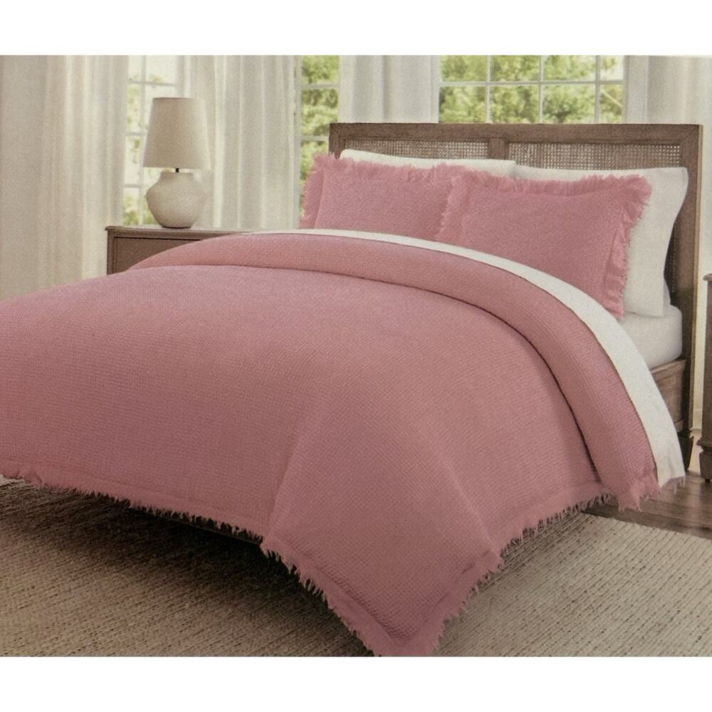 Shabby Chic All Cotton Woven Full Queen Size Duvet Cover Set Pink Garment Wash